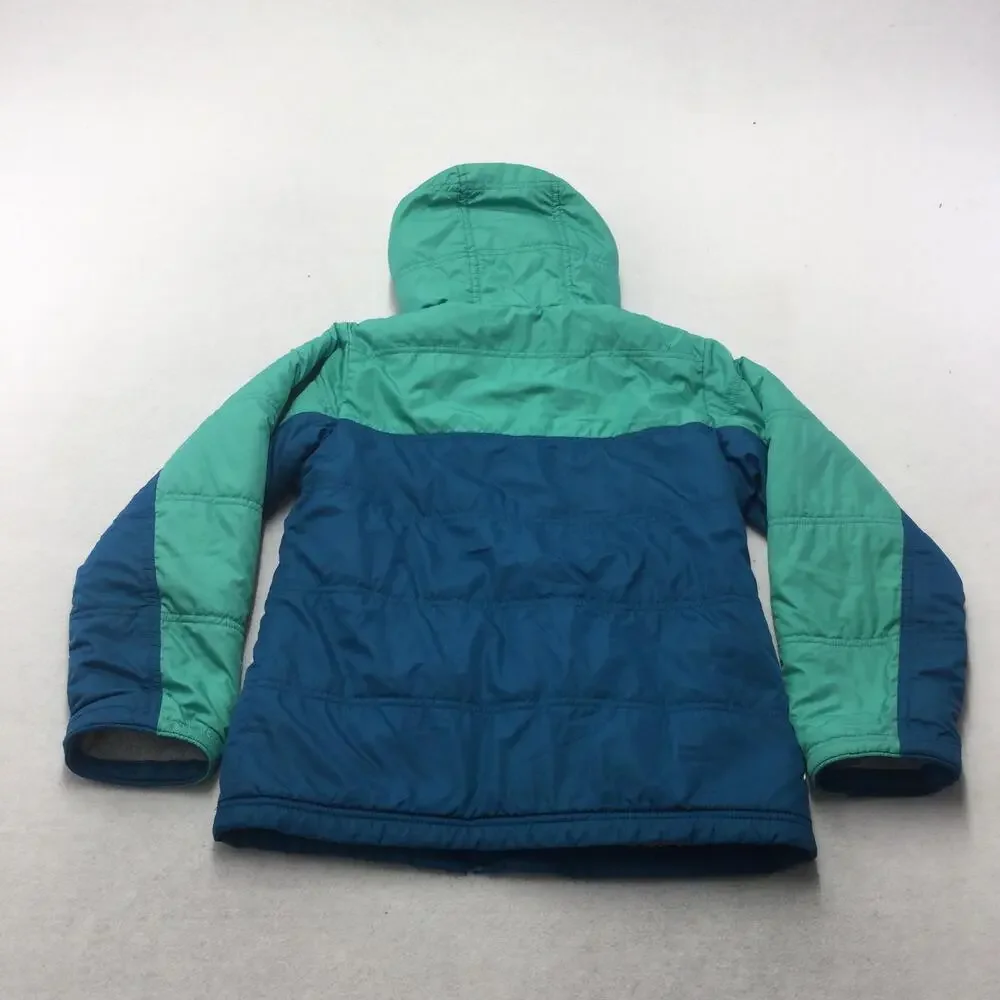 Patagonia Jacket Youth 10 Green Blue Hooded Fleece Lined Puffer Winter Insulated